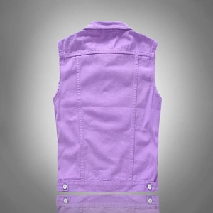 Vue arrière du gilet en jean violet pour homme avec col montant et pattes de taille réglables