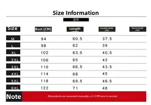 Guide des tailles pour gilet en jean homme incluant buste et longueur, de la taille M à 6XL