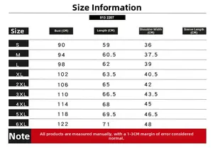 Detailed size chart for men's denim vest featuring measurements from S to 6XL in centimeters