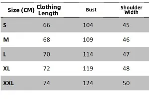 Detailed size chart for men leather vest including length chest and shoulder width in CM