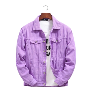 Classic purple denim jacket for men featuring metal buttons and a casual turn-down collar