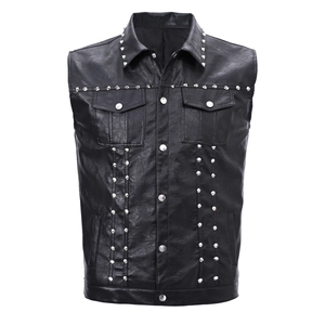 Men's Punk Rock Faux Leather Rivet Vest Sleeveless Motorcycle Waistcoat Slim Fit Biker Jacket Fashion Black Outerwear