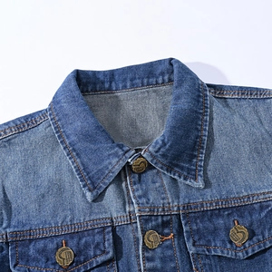 Mens slim fit denim vest with distressed details and vintage metal buttons in dark blue