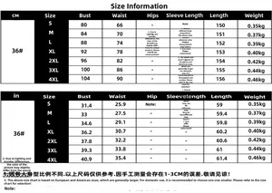 Detailed size chart for women's chiffon evening dress ranging from size S to 4XL in CM and IN