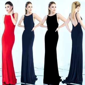 Elegant Solid Color Backless Maxi Dress For Women Sexy Round Neck Sleeveless Mermaid Hem Evening Party Wedding Guest Dress Gown