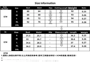 Tableau des tailles pour robe sans manches décolleté en V, mesures en cm et pouces, S-2XL