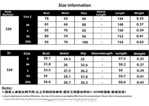 Size chart detail for off-shoulder evening dress with metric and imperial measurements