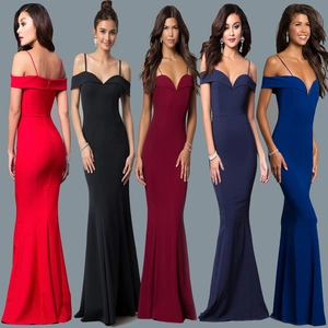 Women's Elegant Off-Shoulder V-Neck Mermaid Evening Dress Floor-Length Slim Fit Satin Prom Gown For Banquet Party Wedding