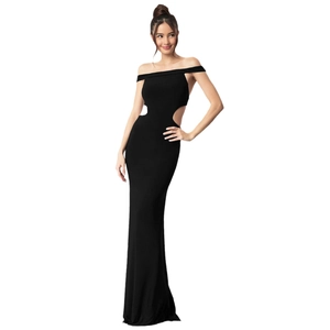 Robe de soirée noire à épaules dénudées avec découpe à la taille et ourlet sirène chic