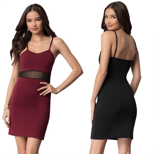 Women Spaghetti Strap Mesh Patchwork Bodycon Dress Sexy V Neck Sleeveless See Through Mini Dress Party Clubwear Evening