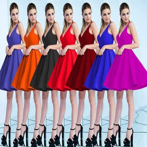 Robe de Soirée Sexy pour Femme Col en V Profond Sans Manches Élégante Couleur Unie Taille Haute Coupe Trapèze Évasée Mini Robe