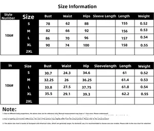 Guide des tailles détaillé pour robe à une épaule style 106 avec mesures de poitrine et hanches
