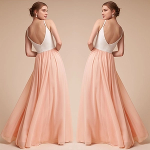 Elegant backless color-block chiffon maxi dress with spaghetti straps and a flowing skirt