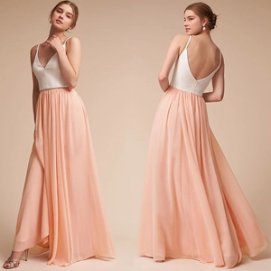 Women Elegant V Neck Sleeveless Backless Maxi Dress Chiffon Patchwork Long Formal Gown For Wedding Evening Party Dress