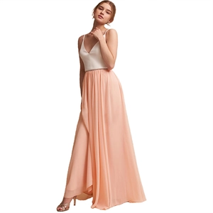 Elegant sleeveless chiffon maxi dress with deep V-neck and sparkling rhinestone belt