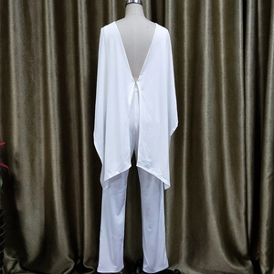 Elegant white backless jumpsuit with cape design and deep V-neck for formal occasions