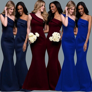 Robe de Soirée Femme Élégante Sirène à Une Épaule Mariage Formel Fête Moulante Longueur Sol Look Satin Maxi
