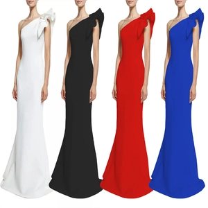 Robe Longue Sirène à Volants et Une Épaule pour Femmes Élégante Coupe Slim Robe de Soirée pour Mariage Fête