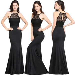 Elegant Black Halter Neck Lace Patchwork Mermaid Evening Dress Slim Fit Maxi Gown For Women Wedding Party Prom