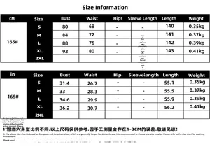 Detailed size chart in CM and IN for lace patchwork evening dress showing S to XL specs