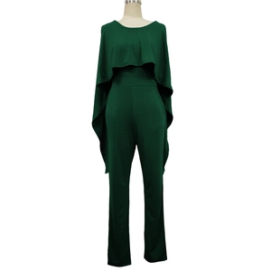 Elegant dark green shawl jumpsuit with high waist straight leg cut for women