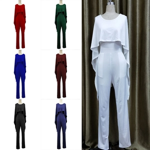 Women Elegant Cape Overlay Jumpsuit Sexy Round Neck Sleeveless Capelet Wide Leg Long Pants Romper For Party Evening Banquet