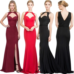 Robe de Soirée Élégante pour Femmes Dos Nu Ajouré Sirène Sans Manches Fente Latérale Robe Maxi Formelle pour Mariage Fête