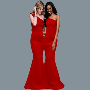 Robe de soirée sirène rouge à une épaule pour femme avec un design élégant long au sol