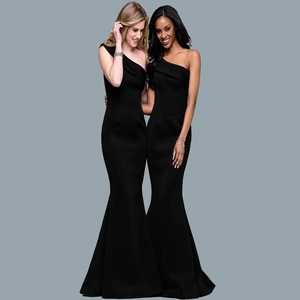 Robe de soirée sirène noire élégante à une épaule avec coupe ajustée pour femmes