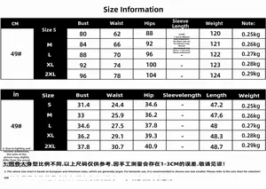 Detailed size chart for women's slim fit ruffle dress showing measurements from S to 2XL