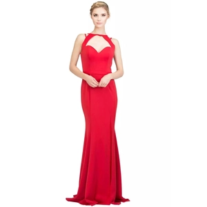 Robe de soirée rouge longue avec encolure licou et coupe sirène élégante pour femmes