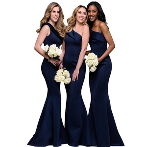 Robe de soirée élégante bleu marine à une épaule avec corsage drapé et coupe sirène
