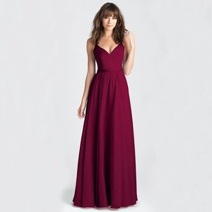 Detail of dark burgundy V-neck maxi dress with cinched waist and elegant flowing fabric