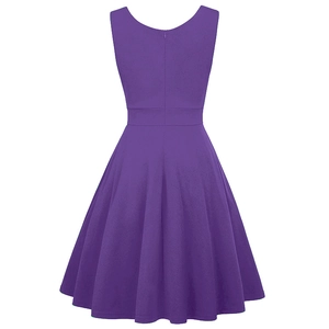 Detail view of the vintage purple sleeveless dress with a back zipper and pleated hem