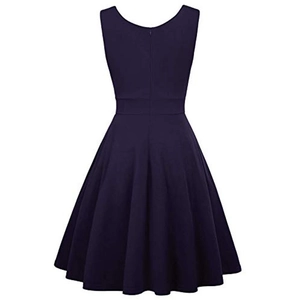 Back view of a vintage dark purple sleeveless cocktail dress with invisible zipper and full skirt
