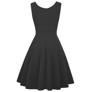 Rear view of vintage black sleeveless cocktail dress with back hidden zipper detail