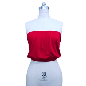 Elastic red tube top for women with shirred hem and comfortable strapless fit