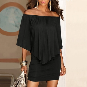 Elegantes schwarzes schulterfreies Bodycon-Kleid mit Lagen-Top für Damen