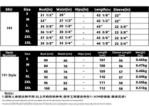 Detailed size chart in inches and centimeters for the slim fit V-neck ruffle dress