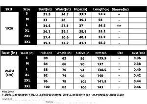 Detailed size chart for evening dress showing bust, waist, and hips in inches and cm