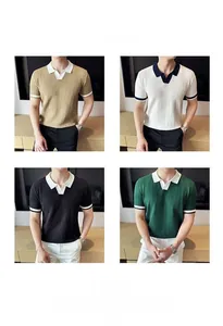 Detailed grid view showing four colors of men's slim fit waffle knit polo shirts