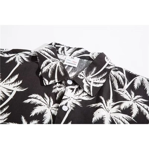 Unisex black and white palm tree print short sleeve Hawaiian shirt in relaxed fit