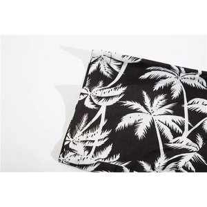 Short sleeve Hawaiian shirt with black and white tropical palm tree leaf prints