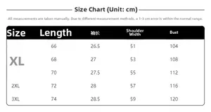 Detailed size chart for graffiti print short sleeve shirt with measurements in cm