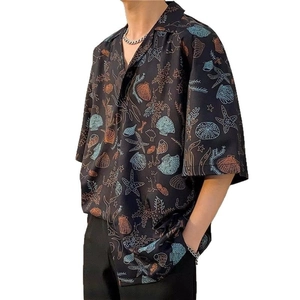 Men's Hawaiian short sleeve shirt with starfish and shell prints in relaxed fit