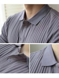 Détail du polo pour homme montrant la maille texturée et le col boutonné classique