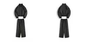 Vues avant et arrière d'un ensemble de sport noir avec coutures contrastées blanches