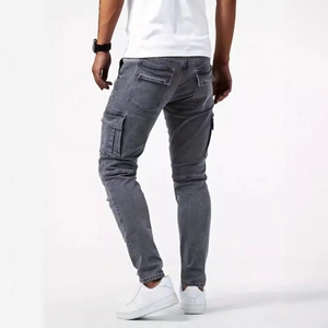 Jeans cargo uomo grigio slim fit con tasche laterali e finitura lavata