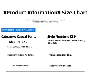Size chart for men's summer quick-dry nylon cargo shorts showing M to 4XL dimensions