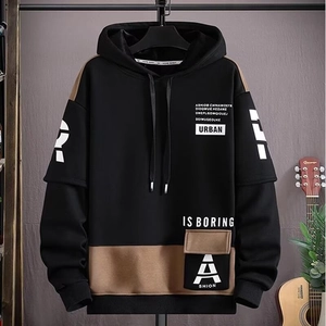 Sweat à capuche vintage oversize pour homme avec imprimé urbain et manches contrastées